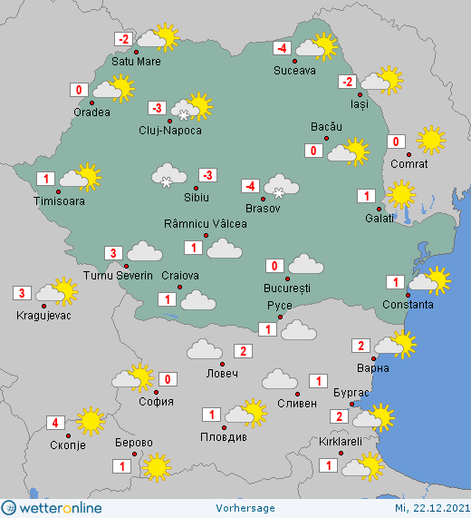 Prognoza meteo Romania 22 Decembrie 2021 (Romania weather forecast)