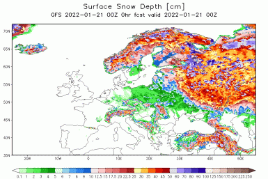 Europe snow deph