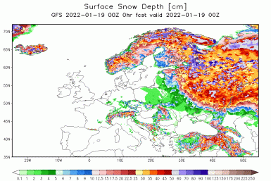Europe snow depth