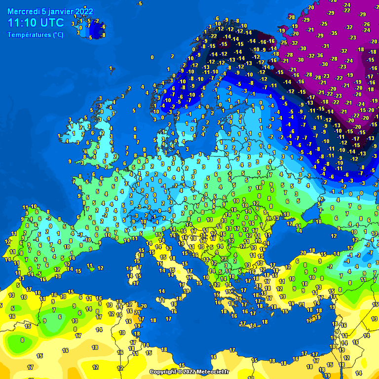 Temperatures Europe at noontime (Temperaturile pranzului în Europa)