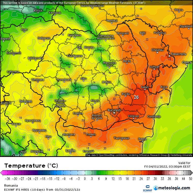 Prognoza meteo Romania 1 Aprilie 2022 (Romania weather forecast)