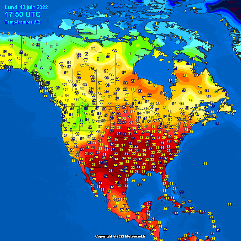 Temperatures North America #USA (Temperatura în America de Nord)