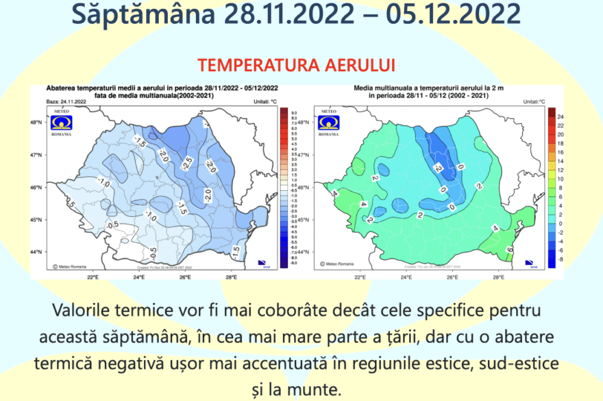 Prognoza meteo Romania  28 Noiembrie – 26 Decembrie 2022 #iarnă