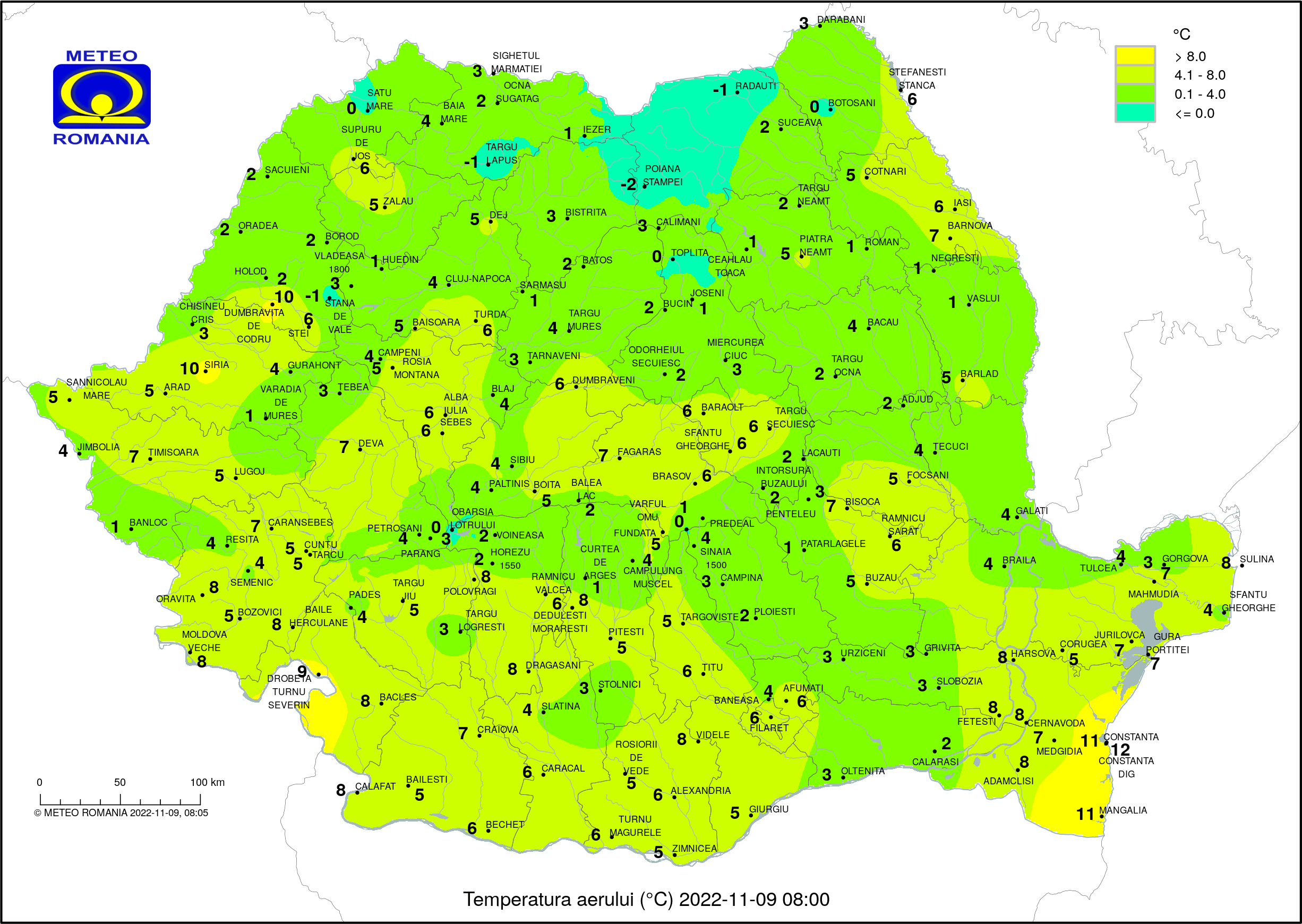 Temperaturile dimineții în România (ora 8) Temperaturi resimțite