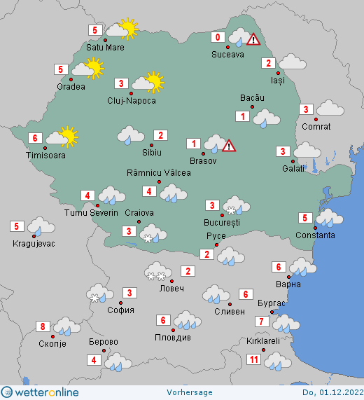 Prognoza meteo Romania 1 Decembrie 2022 (Romania weather forecast)