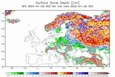 Europe snow depth