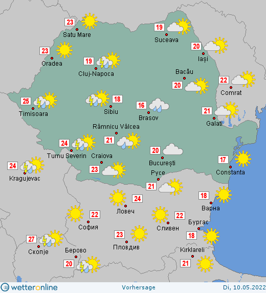 Prognoza meteo Romania 10 Mai 2022 (Romania weather forecast)