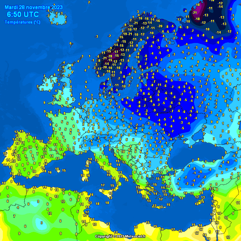 Temperatures on Europe this morning - Major cities (Temperaturile în Europa)