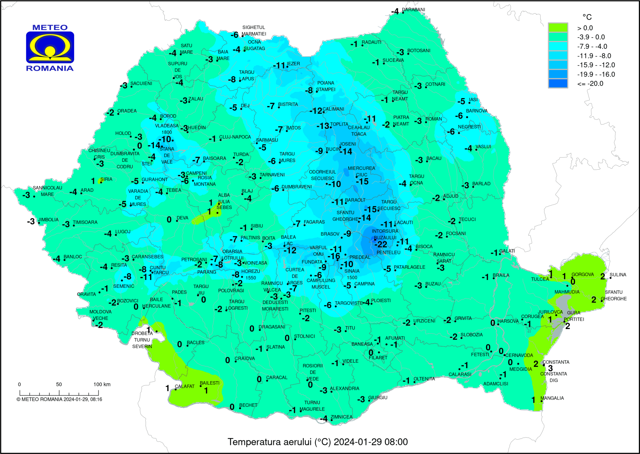 Temperaturile dimineții în România (ora 8) Temperaturi resimțite