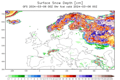 Today snow & ice depth North Hemisphere #Europe & #USA #snow (Stratul de zapadă masurat in Europa si US astazi)