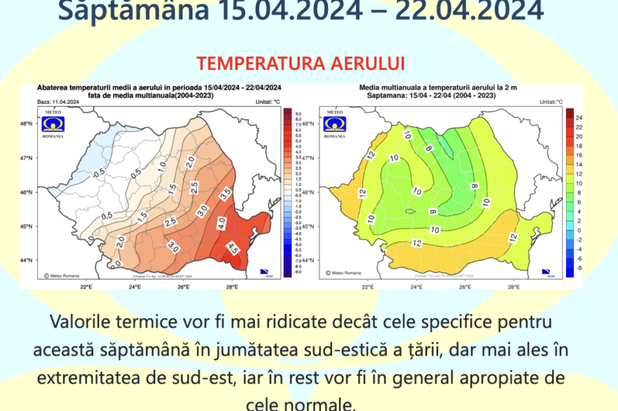 Prognoza meteo Romania 15 Aprilie – 13 Mai 2024. Vom avea vreme bună de paști?