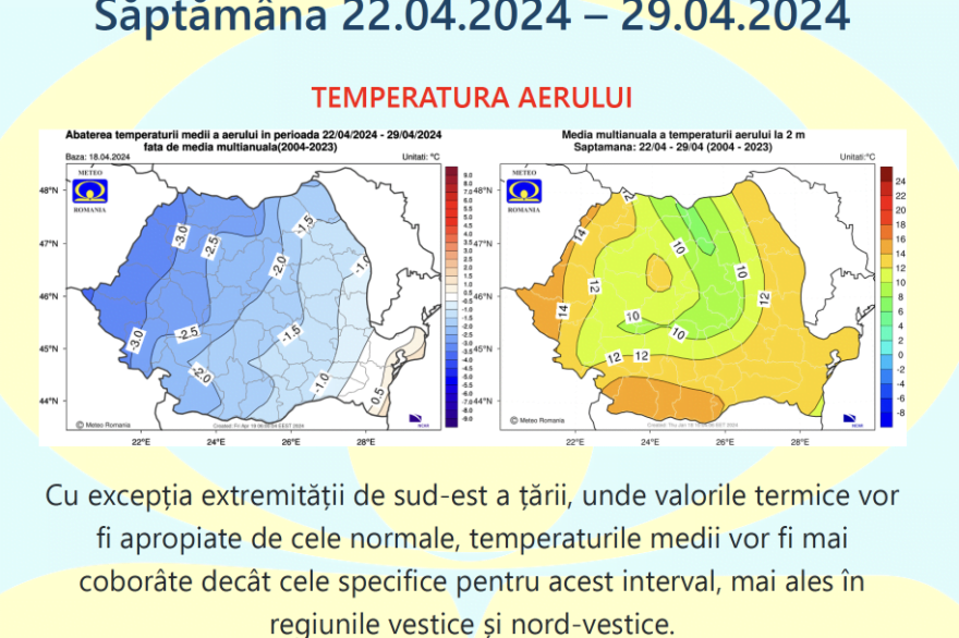 Prognoza meteo Romania 22 Aprilie – 20 Mai 2024. Vom avea vreme bună de paști?