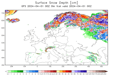Today snow & ice depth North Hemisphere #Europe & #USA #snow (Stratul de zapadă masurat in Europa si US astazi)