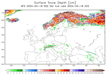 Today snow and ice depth in North Hemisphere – Europe and USA