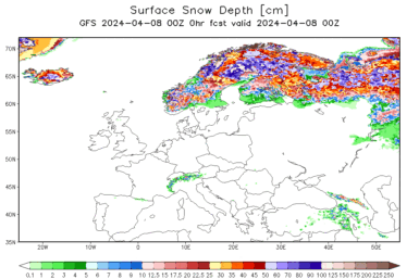 Today snow and ice depth North Hemisphere – Europe & USA