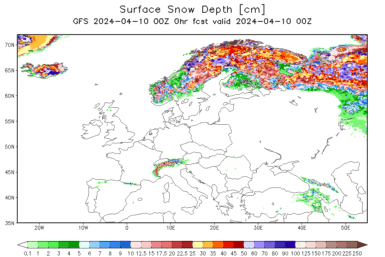 Today snow and ice depth North Hemisphere – Europe & USA