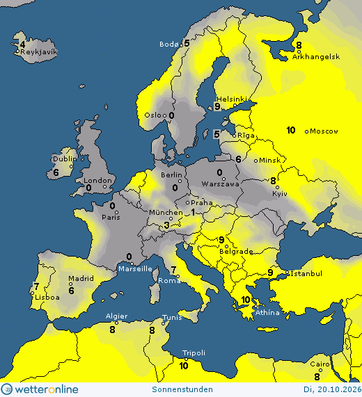 Relative sunshine Europe