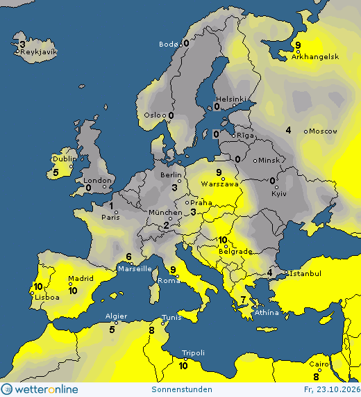 Relative sunshine Europe