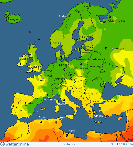 UV Index Europe tomorrow